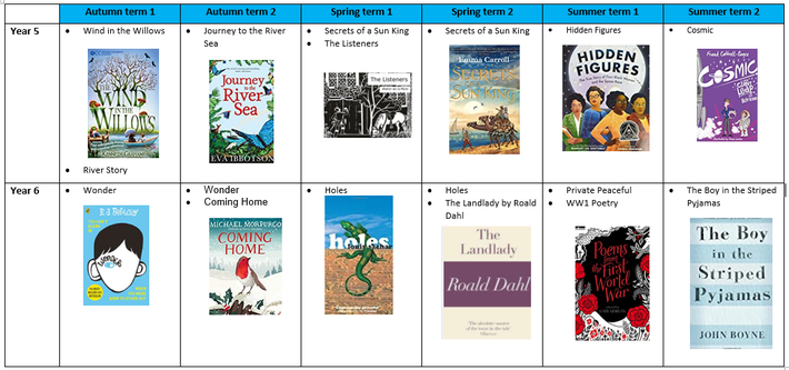 Key texts include Wind in the Willows, Holes, Wonder and Hidden Figures